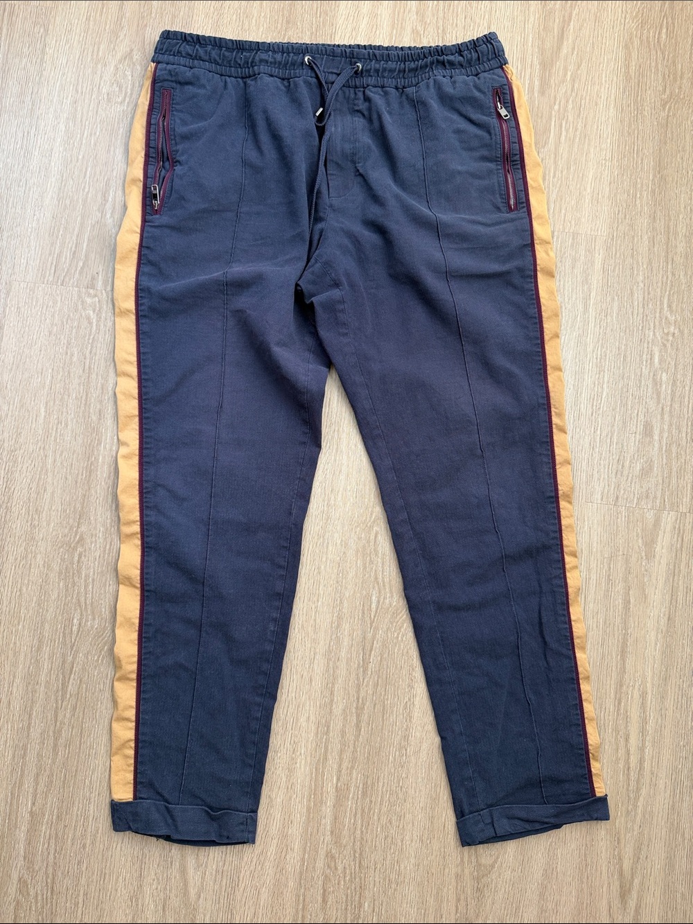 Men's Navy Track Pants with Mustard Side Stripes Dolce & Gabbana